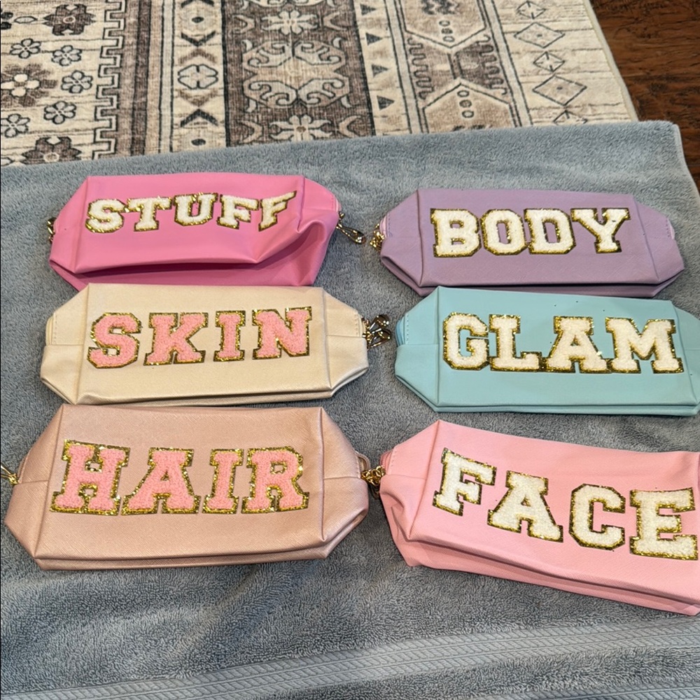 Pastel Lettered Makeup Bag - Pink, Lavender, Cream, Blue, Rose